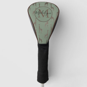 Gold Giraffe on Sage Green   Golf Head Cover