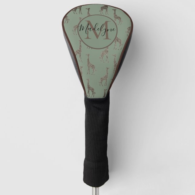 Gold Giraffe on Sage Green   Golf Head Cover (Front)