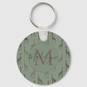 Gold Giraffe on Sage Green    Keychain