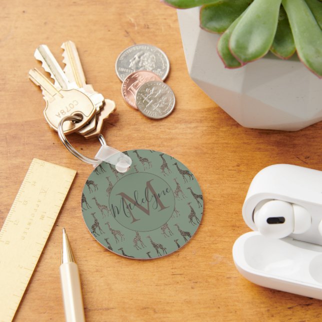 Gold Giraffe on Sage Green    Keychain (Desk)