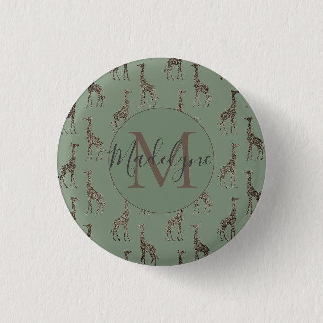 Gold Giraffe on Sage Green   Magnet 1 Inch Round Button (Front)