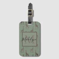 Gold Giraffe on Sage Green Monogram