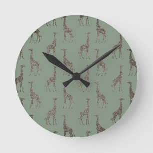 Gold Giraffe on Sage Green Round Clock