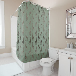 Gold Giraffe on Sage Green Shower Curtain