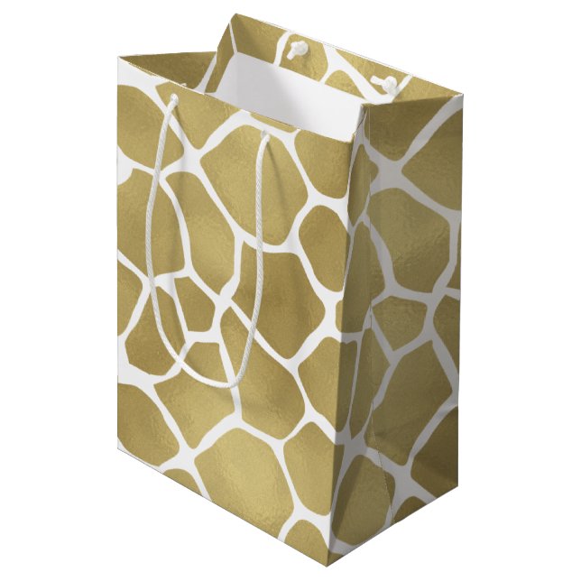 Gold Giraffe Print Medium Gift Bag (Front Angled)