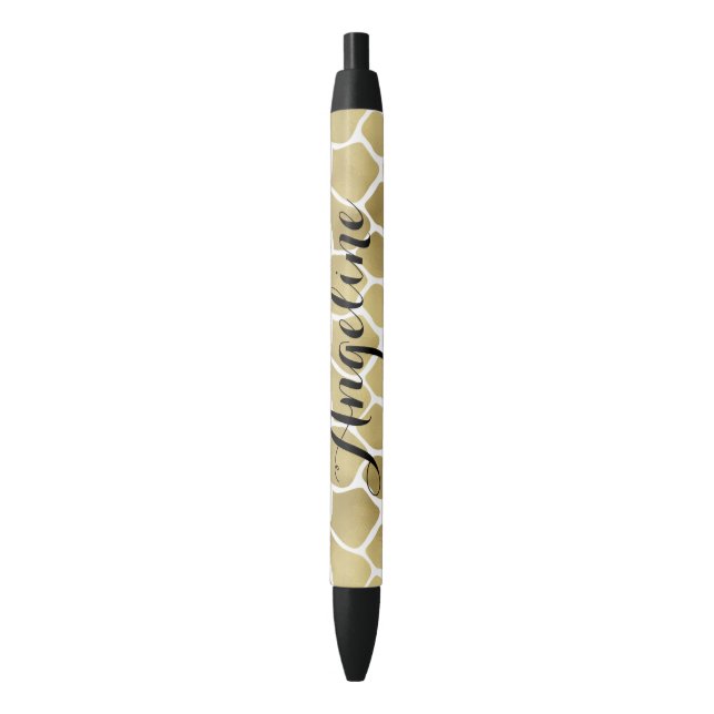 Gold Giraffe Print Personalized Black Ink Pen (Front Vertical)