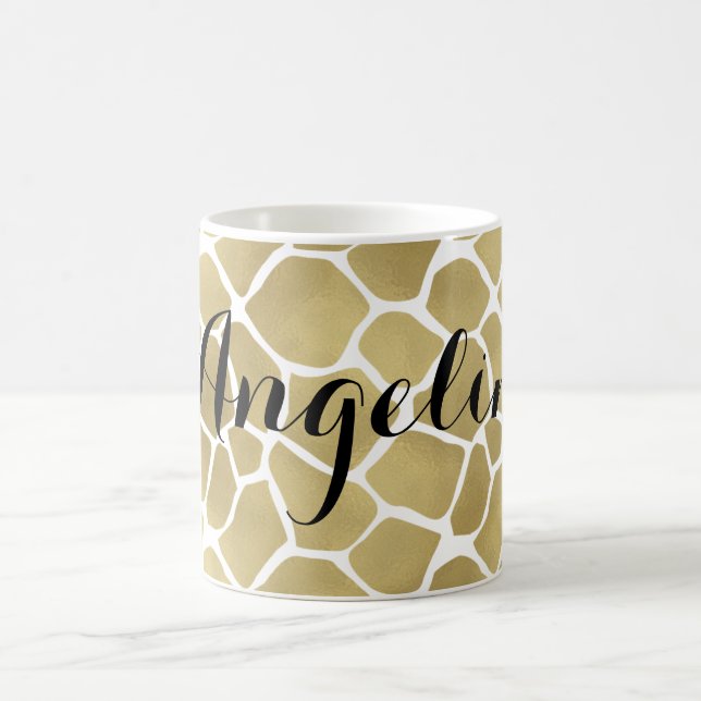 Gold Giraffe Print Personalized Coffee Mug (Center)