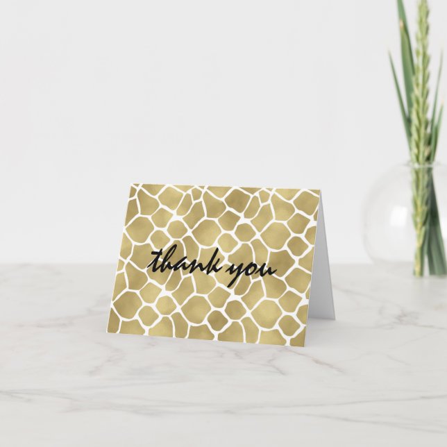 Gold Giraffe Print Thank You Card (Front)