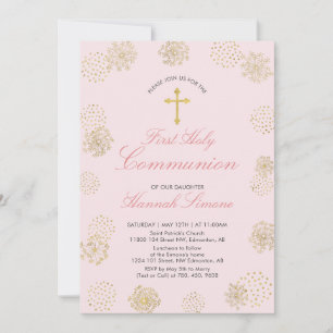Gold   Girl First Holy Communion Invitation