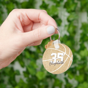 gold girly basketball keychain w jersey number