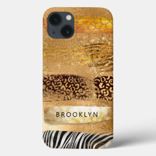 Gold Girly Leopard Zebra Giraffe Cheetah Print iPhone 13 Case