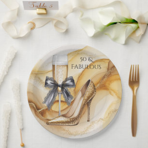 Gold Gitter High Heel 50 & Fabulous Birthday Party Paper Plate