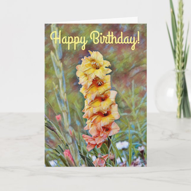 Gold Gladiolus Flower Art Garden Carte d'anniversa (Devant)