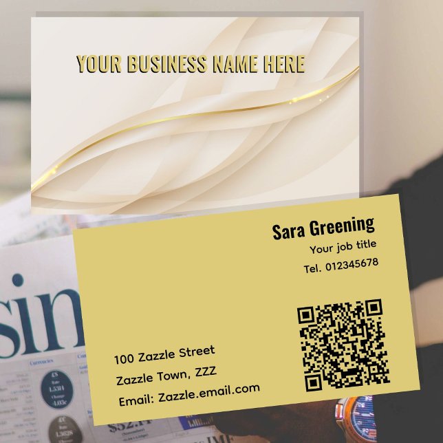 Gold glam abstract glamourous professional QR code Business Card (Front and Back of cards)
