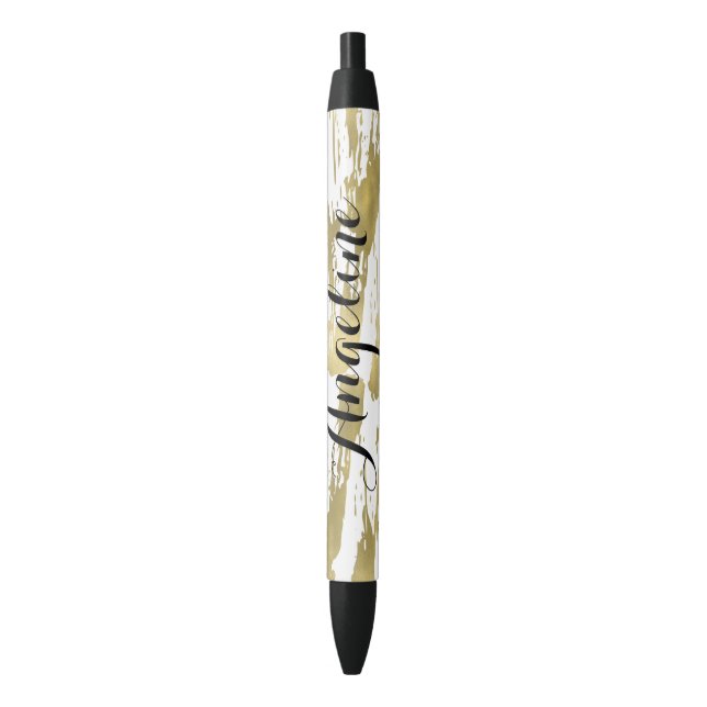 Gold Glam Abstract Personalized Black Ink Pen (Front Vertical)