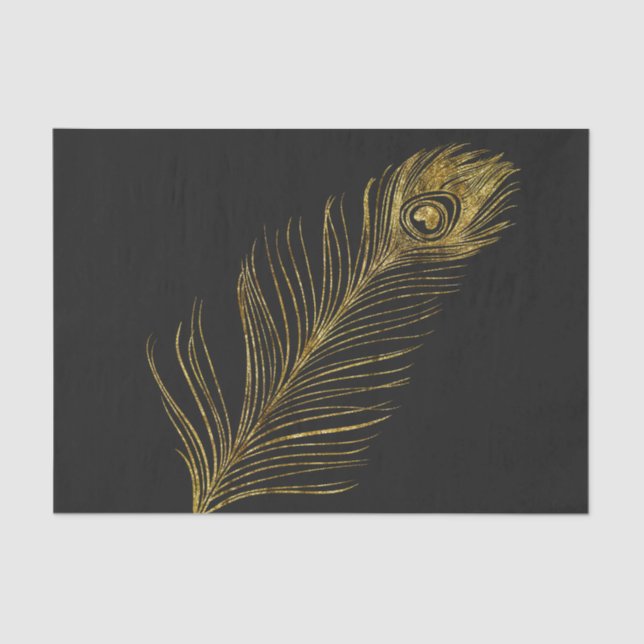 Gold Glam and Black Peacock Feather Tissue Paper (Front)