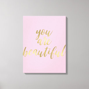 Gold Glam and Pink You are Beautiful Canvas Print