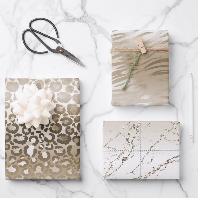 Gold Glam Animal Print  Wrapping Paper Sheet (Front)