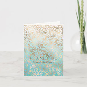 Gold Glam Aqua Smbre Leopard Print Thank you Card