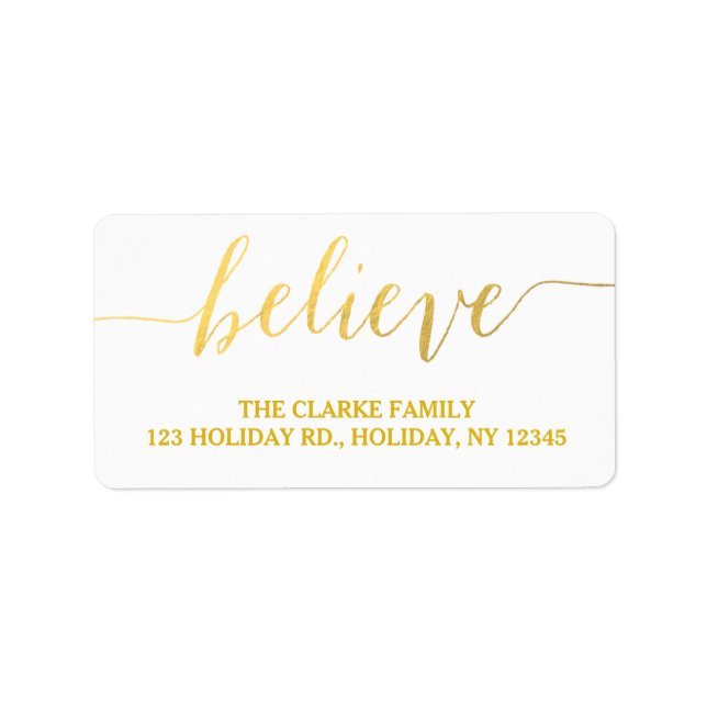 Gold Glam Believe | Étiquette de adresse de vacanc (Devant)