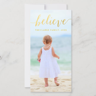 Gold Glam Believe Holiday Photo Card