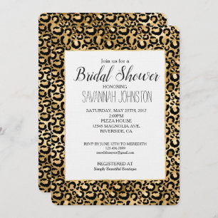 Gold Glam Black Leopard Print Bridal Shower Invitation
