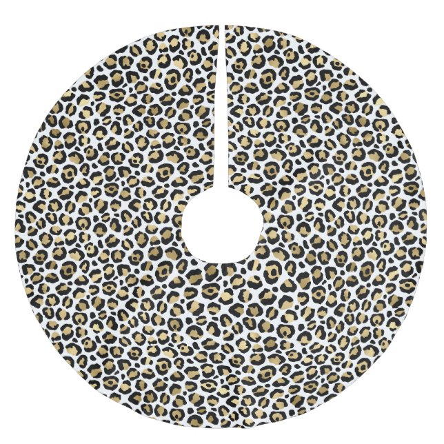 Gold Glam Black Leopard Print Brushed Polyester Tree Skirt (Front)