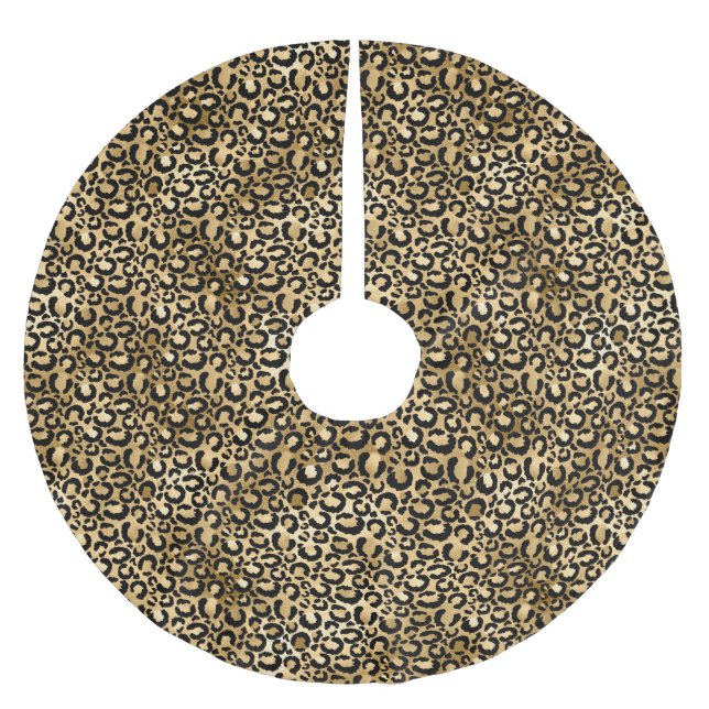 Gold Glam Black Leopard Print Brushed Polyester Tree Skirt (Front)