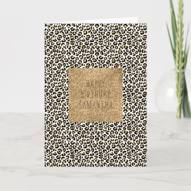 Gold Glam Black Leopard Print Card (Front)