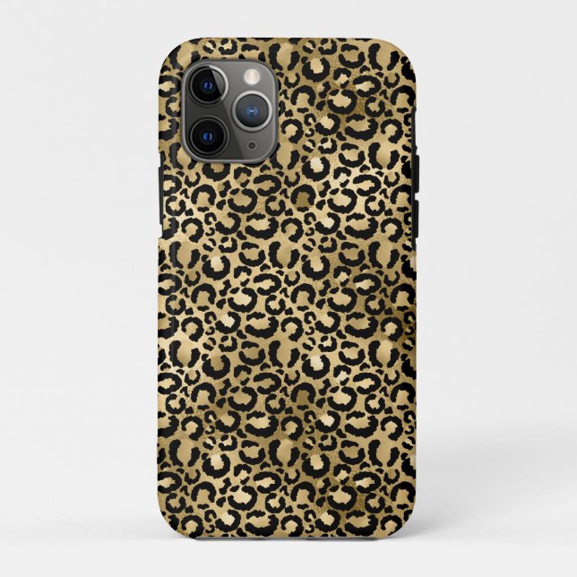 Gold Glam Black Leopard Print Case-Mate iPhone Case (Back)