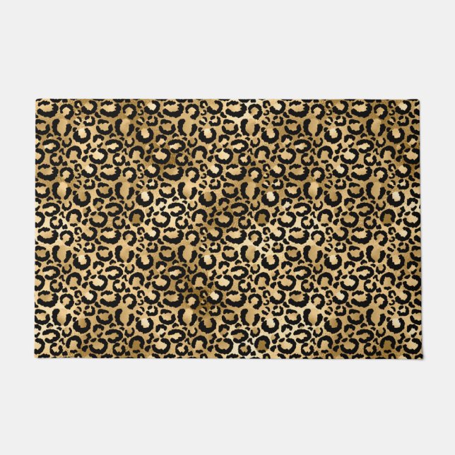 Gold Glam Black Leopard Print Doormat (Front)
