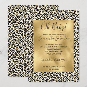 Gold Glam Black Leopard Print Invitation