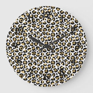 Gold Glam Black Leopard Print Large Clock