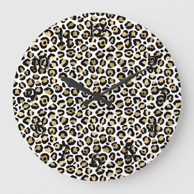 Gold Glam Black Leopard Print Large Clock (Front)