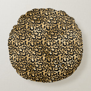 Gold Glam Black Leopard Print Round Pillow