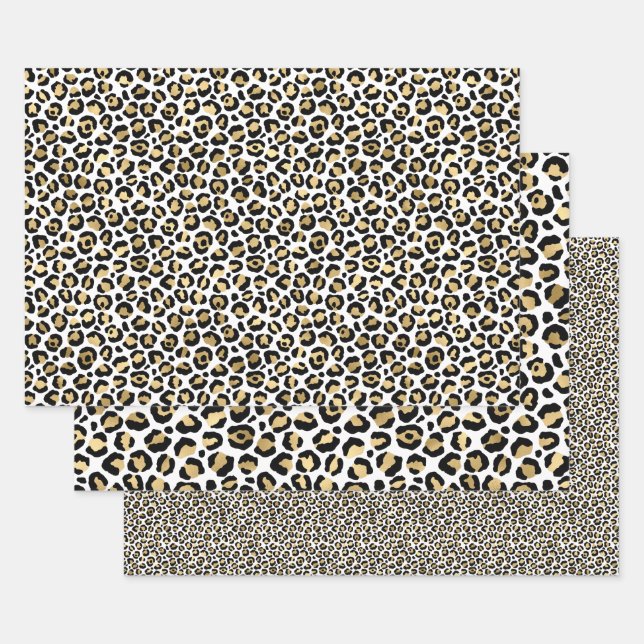 Gold Glam Black Leopard Print Wrapping Paper Sheet (Set)