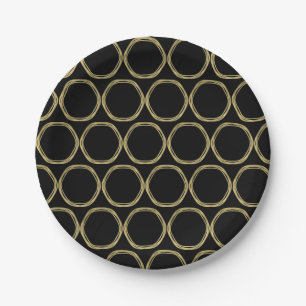 Gold Glam & Black Rings (Any Colour) Modern Glam Paper Plate