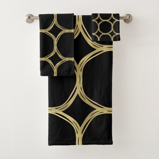 Gold Glam & Black Rings Modern Glam Bath Towel Set (Insitu)