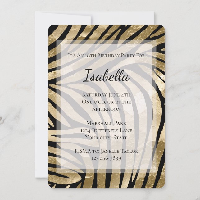 Gold Glam Black Zebra Birthday Invitation (Back)