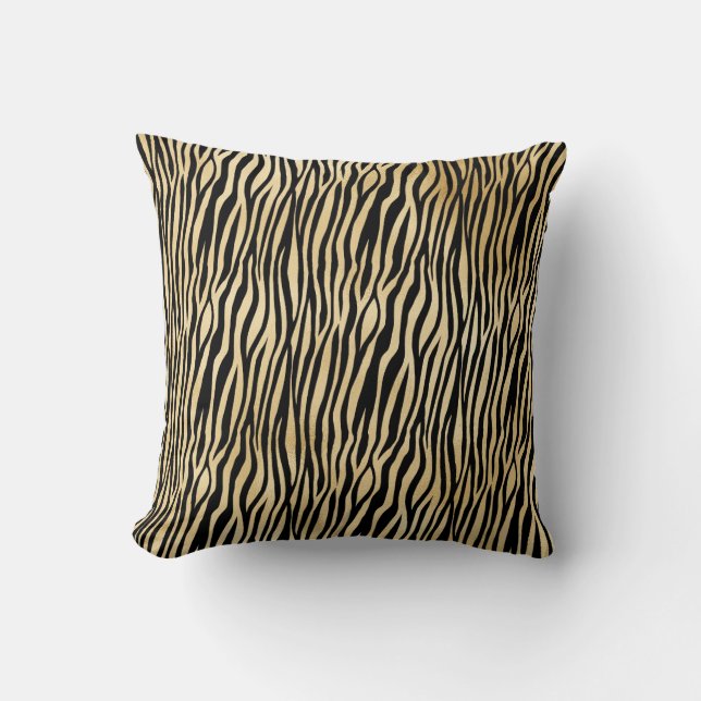 Gold Glam Black Zebra Print Throw Pillow (Front)