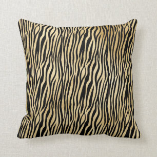 Gold Glam Black Zebra Print Throw Pillow