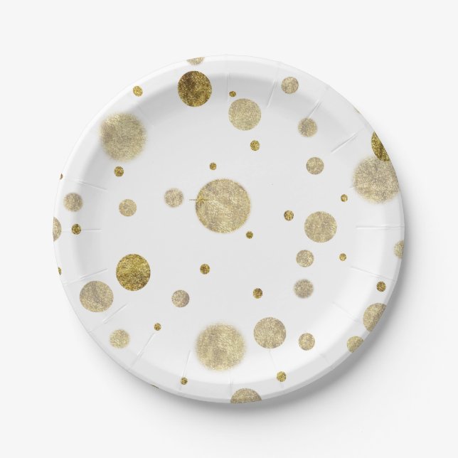 Gold Glam Bokeh Confetti Dots Paper Plate (Front)
