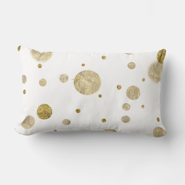 Gold Glam Bokeh Dots Lumbar Pillow (Front)