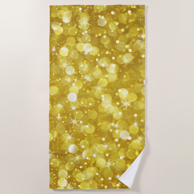 Gold Glam Bokeh Glitter Pattern Beach Towel (Front)