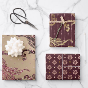 Gold Glam Burgundy Dots Wrapping Paper Sheet