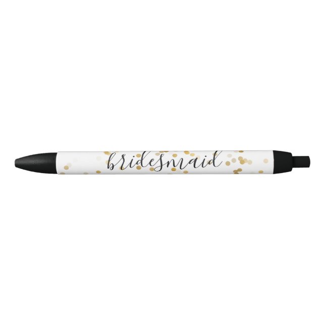 Gold Glam Confetti Bridesmaid Black Ink Pen (Front)