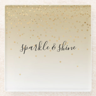 Gold Glam Confetti Ombre Glass Coaster
