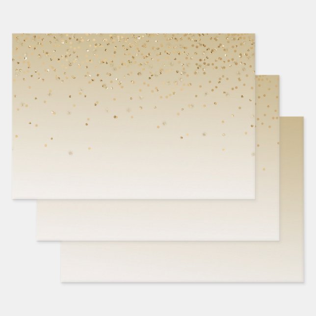 Gold Glam Confetti Ombre Wrapping Paper Sheet (Set)