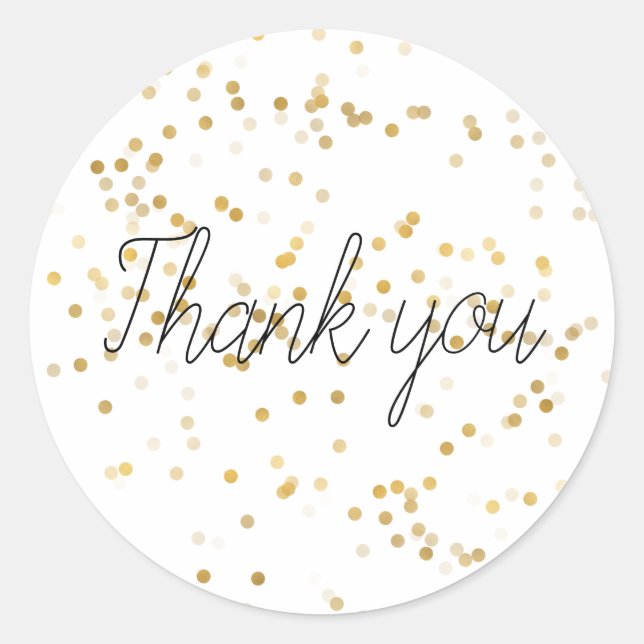 Gold Glam Confetti Thank you Classic Round Sticker (Front)