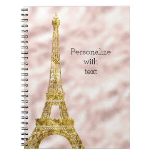 Gold Glam Eiffel Tower Blush Pink Notebook